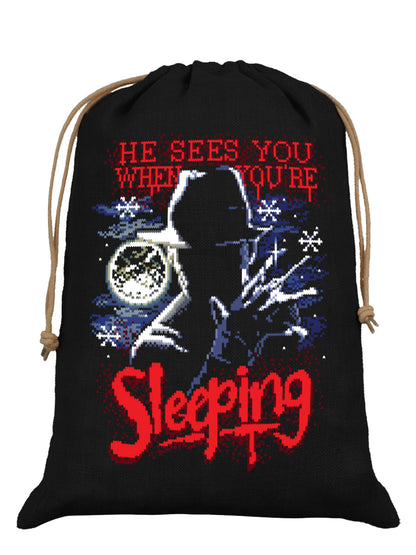He Sees You When You're Sleeping Black Hessian Santa Sack