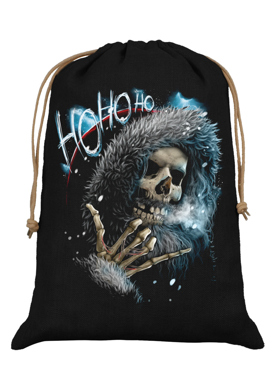 Ho Ho Ho Skeleton Black Hessian Santa Sack