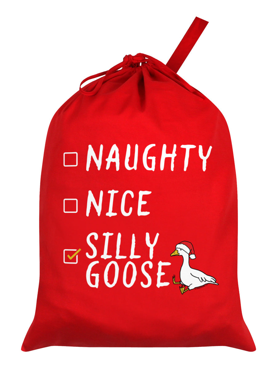 Naughty. Nice. Silly Goose Red Santa Sack