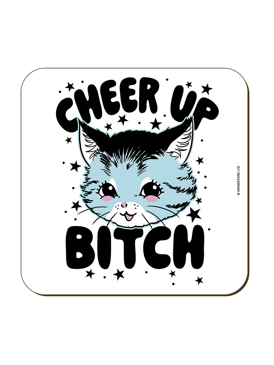 Kitsch Kitten Cheer Up Bitch Square Coaster