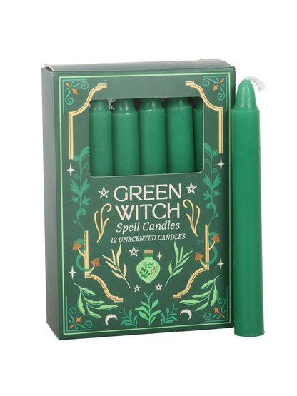 Pack of 12 Green Witch Spell Candles