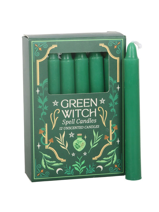 Pack of 12 Green Witch Spell Candles