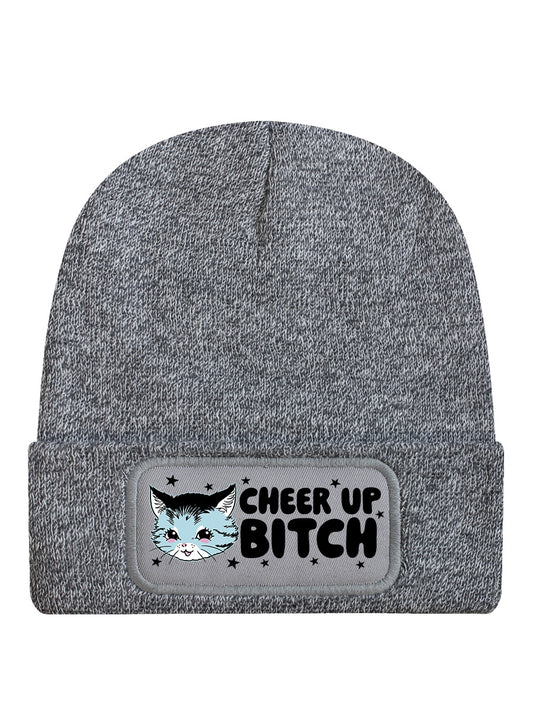 Kitsch Kitten Cheer Up Bitch Heather Grey Beanie