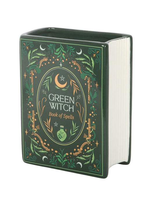 Green Witch Book Shaped Ceramic Vase