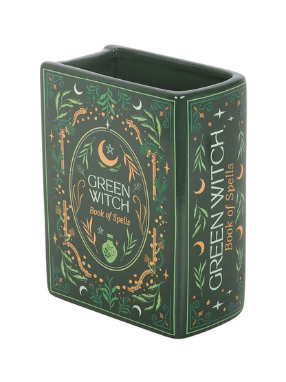 Green Witch Book Shaped Ceramic Vase