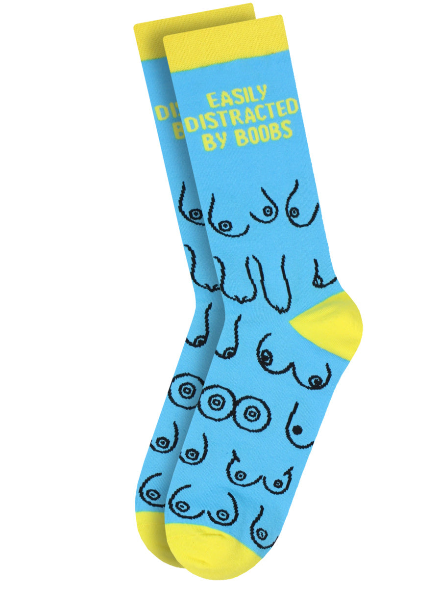Twisted Soles Easily Distracted By Boobs Novelty Adult Socks (1 Pair) UK 8-12