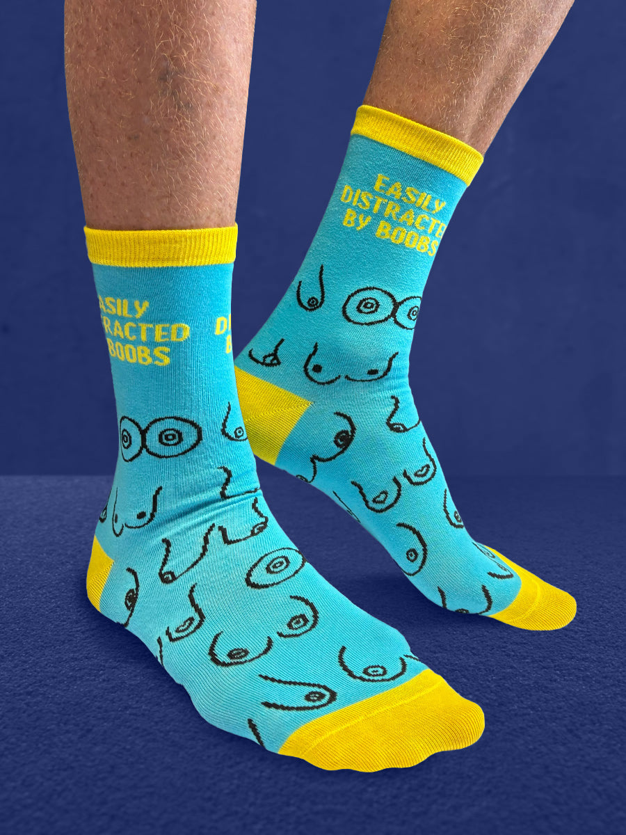 Twisted Soles Easily Distracted By Boobs Novelty Adult Socks (1 Pair) UK 8-12