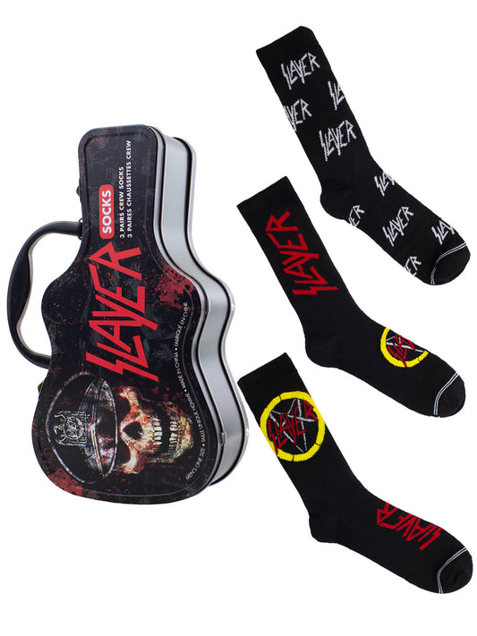 Slayer Logos Socks with Guitar Shaped Gift Tin - 3 Pairs (UK Size 6.5 - 11)