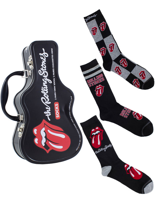The Rolling Stones Logos Socks with Guitar Shaped Gift Tin - 3 Pairs (UK Size 6.5 - 11)