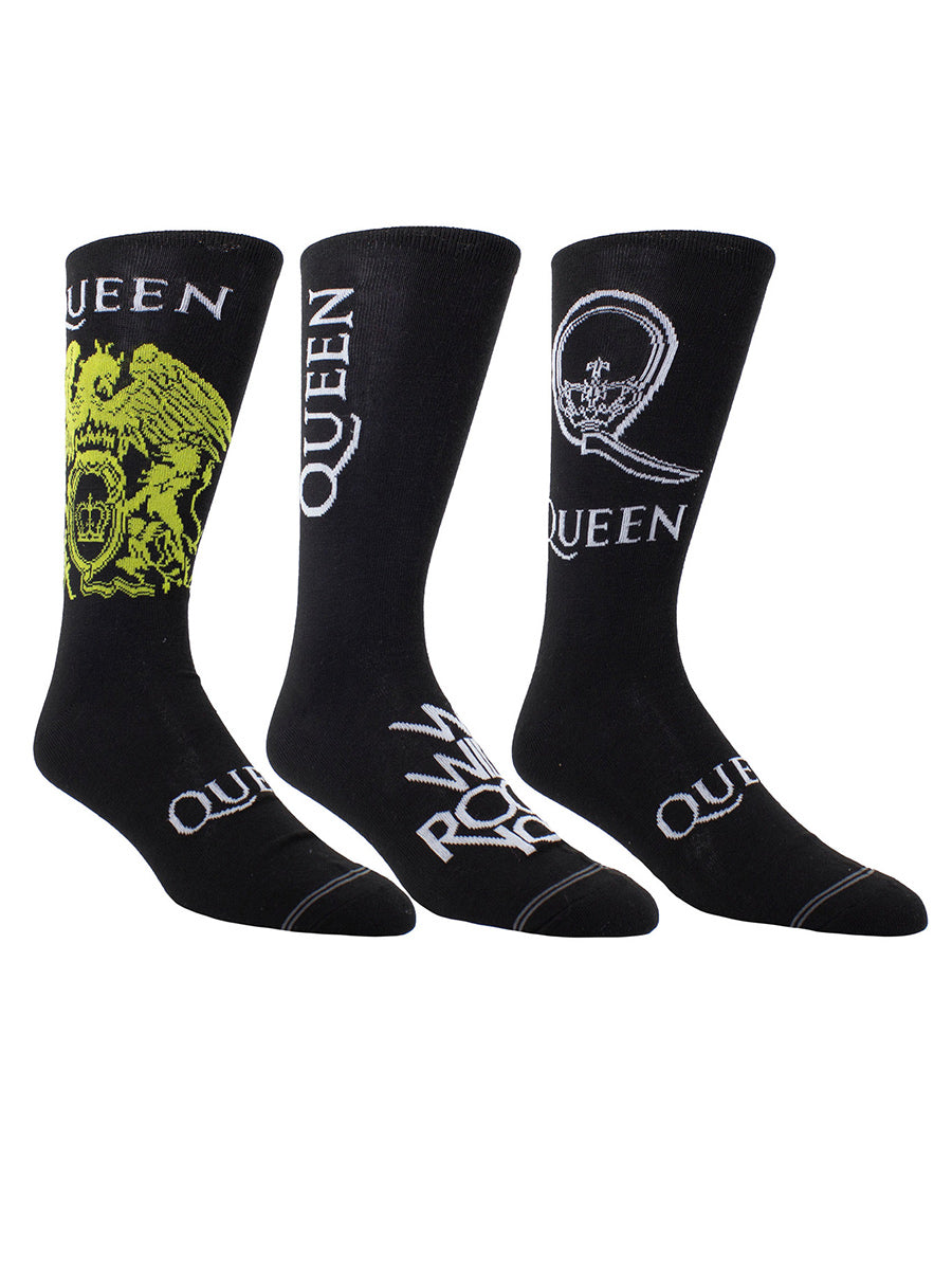 Queen Logos Socks with Guitar Shaped Gift Tin - 3 Pairs (UK Size 6.5 - 11)