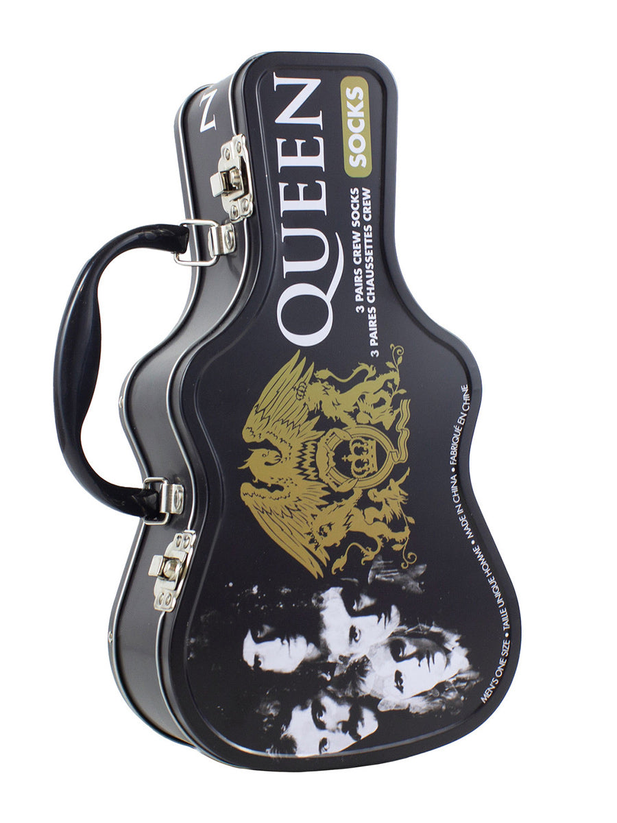 Queen Logos Socks with Guitar Shaped Gift Tin - 3 Pairs (UK Size 6.5 - 11)