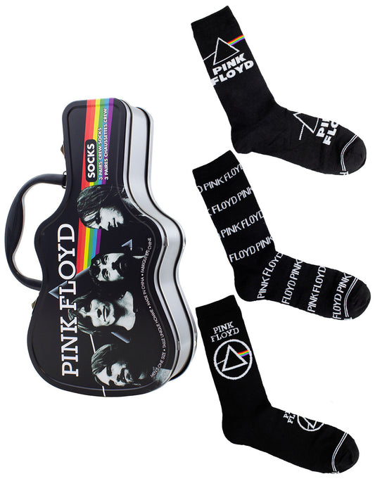 Pink Floyd Logos Socks with Guitar Shaped Gift Tin - 3 Pairs (UK Size 6.5 - 11)