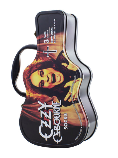 Ozzy Osbourne Logos Socks with Guitar Shaped Gift Tin - 3 Pairs (UK Size 6.5 - 11)