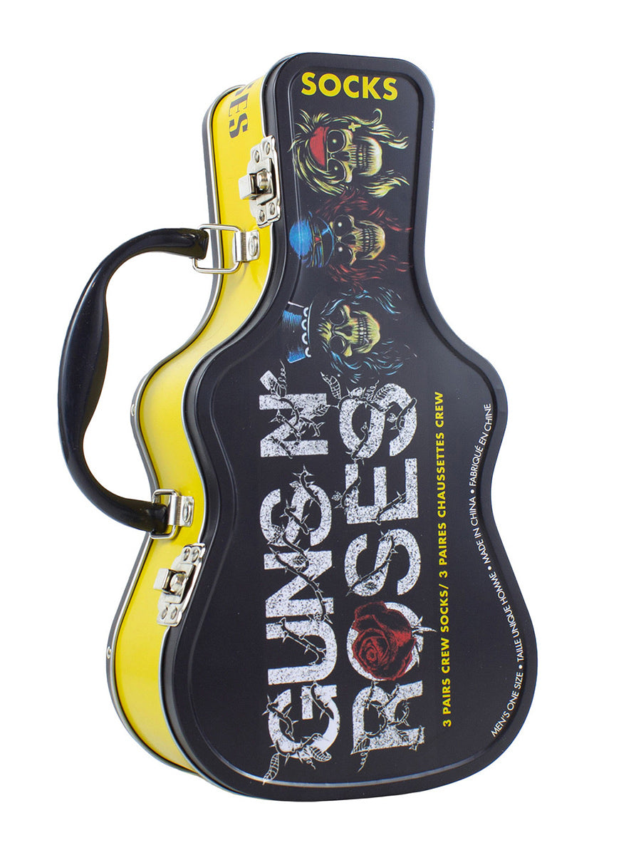Guns N' Roses Logos Socks with Guitar Shaped Gift Tin - 3 Pairs (UK Size 6.5 - 11)