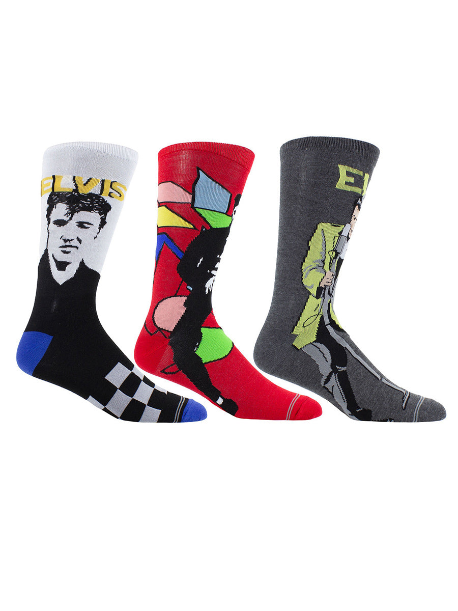 Elvis Presley Logos Socks with Guitar Shaped Gift Tin - 3 Pairs (UK Size 6.5 - 11)