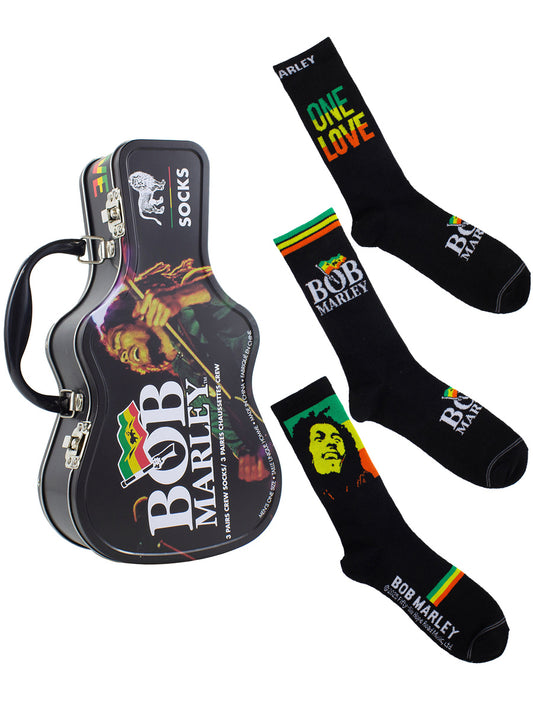 Bob Marley Logos Socks with Guitar Shaped Gift Tin - 3 Pairs (UK Size 6.5 - 11)