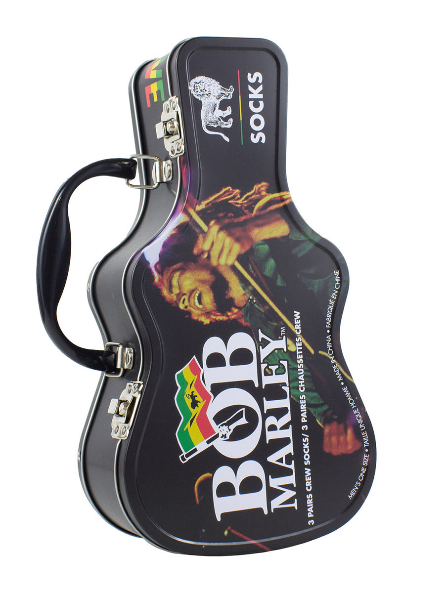 Bob Marley Logos Socks with Guitar Shaped Gift Tin - 3 Pairs (UK Size 6.5 - 11)