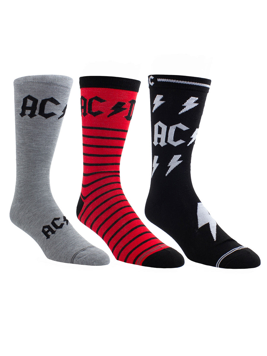 AC/DC Logos Socks with Guitar Shaped Gift Tin - 3 Pairs (UK Size 6.5 - 11)