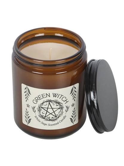 Green Witch White Sage Amber Glass Candle