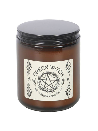 Green Witch White Sage Amber Glass Candle