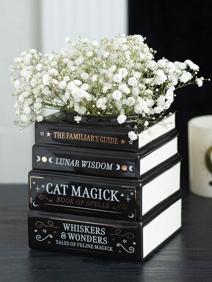 Black Cat Magick Book Stack Vase