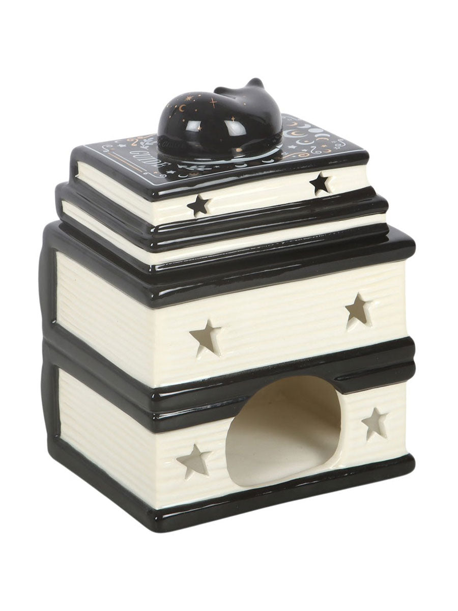 Black Cat Book Stack Oil Burner with Cat