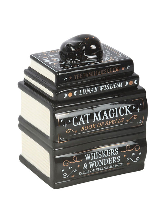 Black Cat Book Stack Oil Burner with Cat
