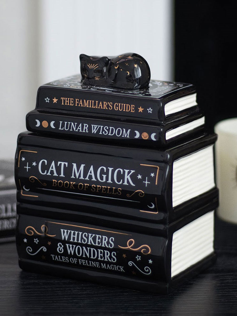 Black Cat Book Stack Oil Burner with Cat