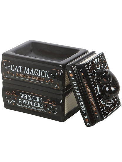 Black Cat Book Stack Oil Burner with Cat