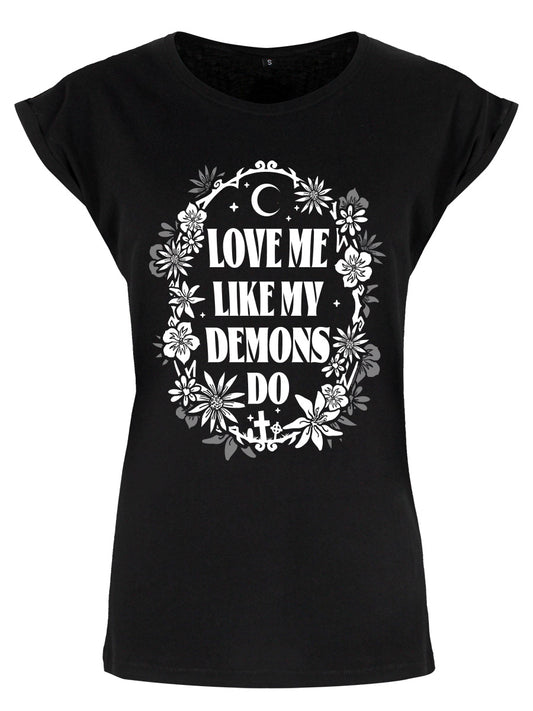 Love Me Like My Demons Do Ladies Premium Black T-Shirt