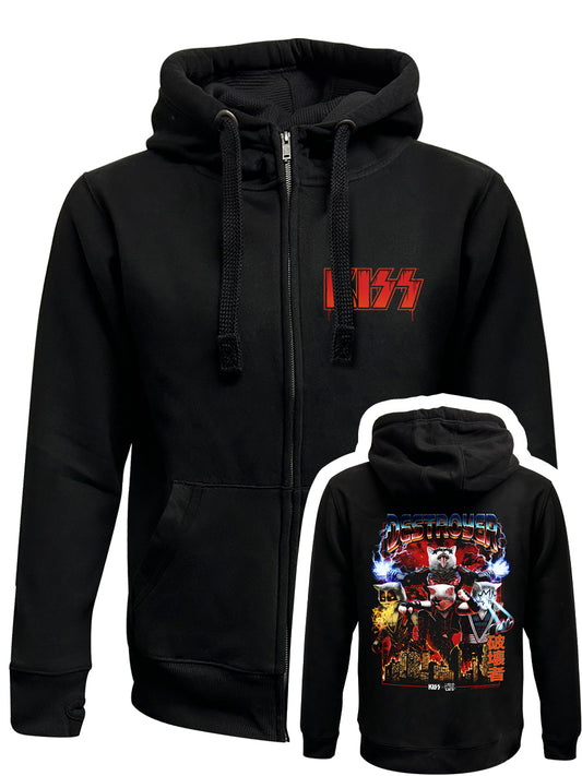 KISS x Horror Cats Destroyer Black Zipped Premium Hoodie
