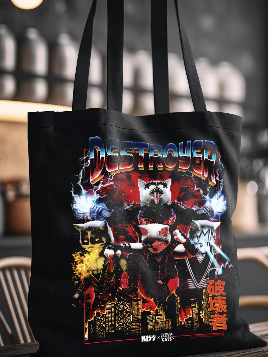 KISS x Horror Cats Destroyer Black Tote Bag