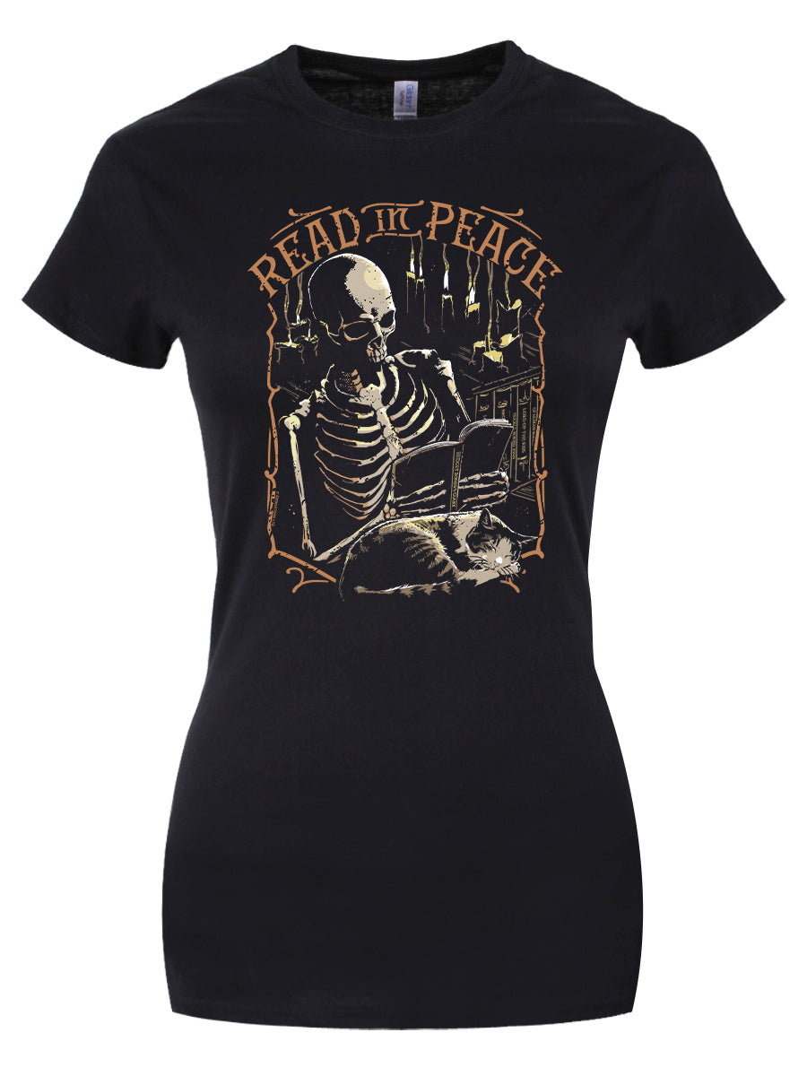 Skeleton Read In Peace Ladies Black T-Shirt