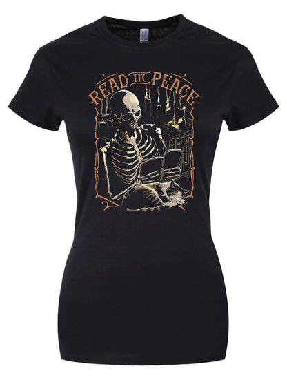 Skeleton Read In Peace Ladies Black T-Shirt