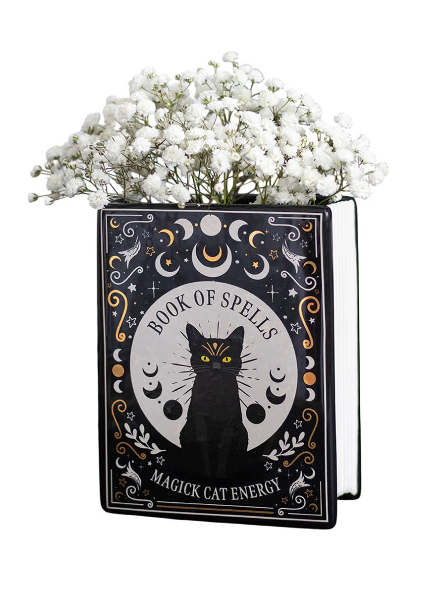 Black Cat Magick Book Shaped Flower Vase