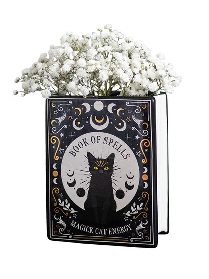 Black Cat Magick Book Shaped Flower Vase