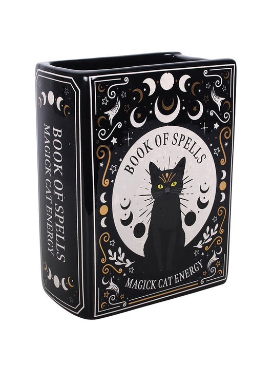 Black Cat Magick Book Shaped Flower Vase