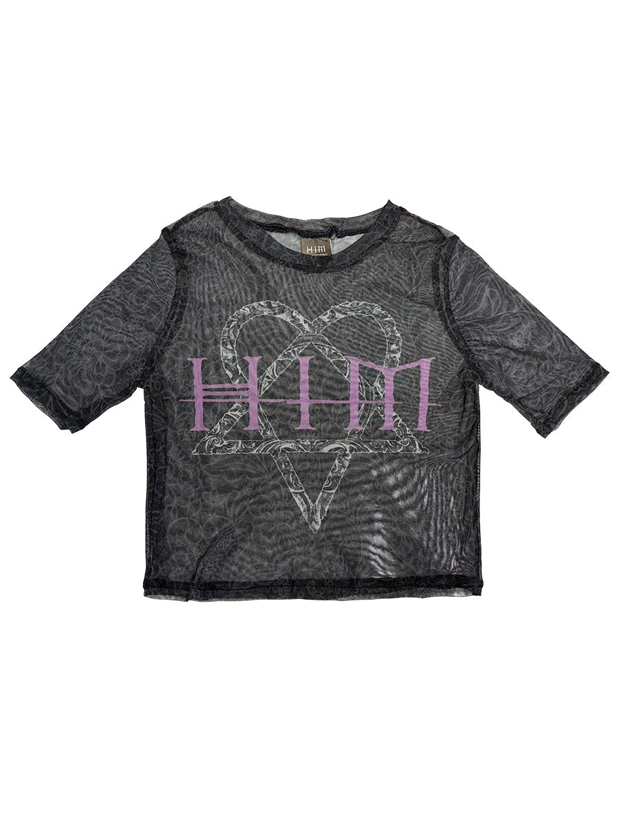 HIM Heartagram & Logo Ladies Black Mesh Crop Top