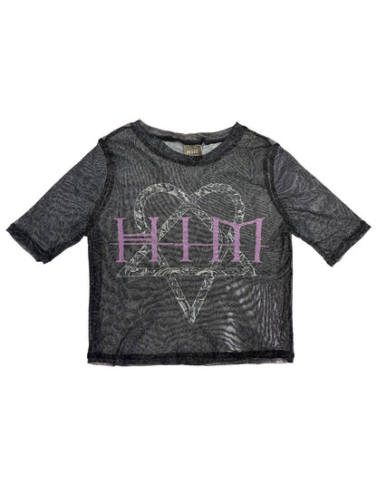 HIM Heartagram & Logo Ladies Black Mesh Crop Top