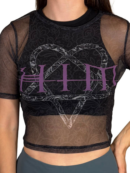 HIM Heartagram & Logo Ladies Black Mesh Crop Top