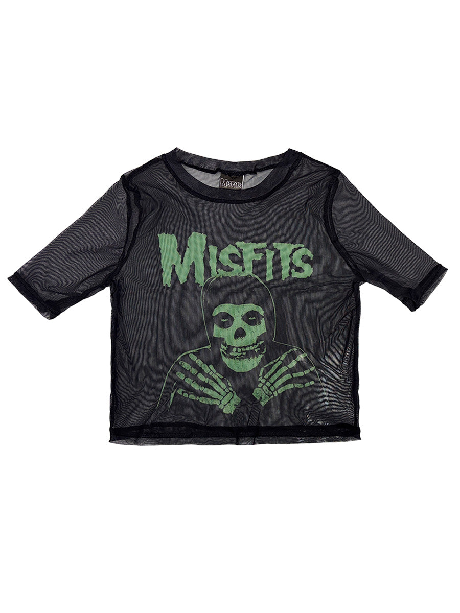 Misfits Green Hands Ladies Black Mesh Crop Top