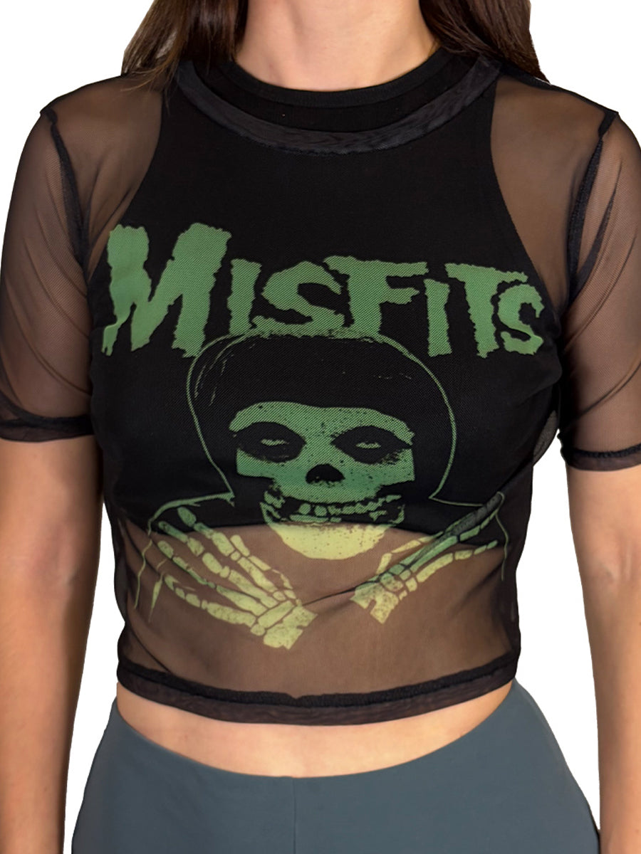 Misfits Green Hands Ladies Black Mesh Crop Top