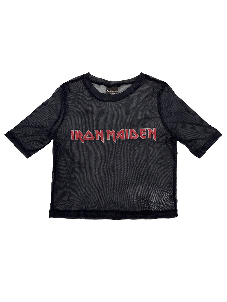Iron Maiden Logo Ladies Black Mesh Crop Top