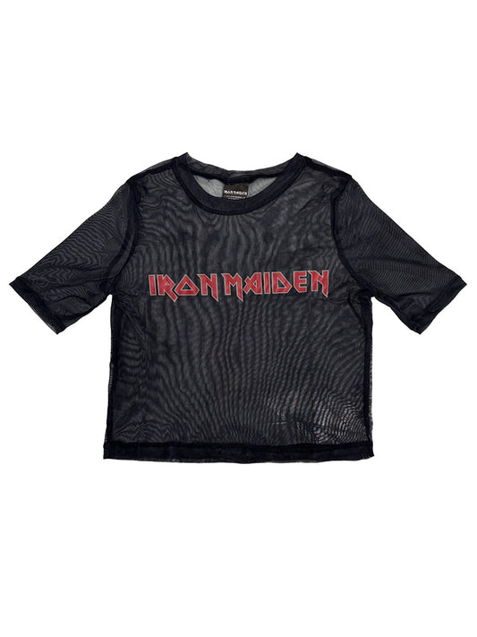 Iron Maiden Logo Ladies Black Mesh Crop Top