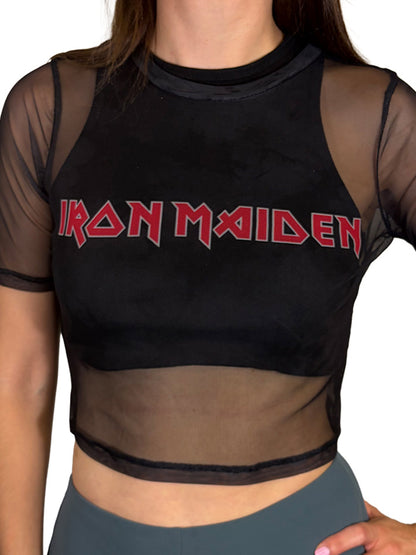Iron Maiden Logo Ladies Black Mesh Crop Top