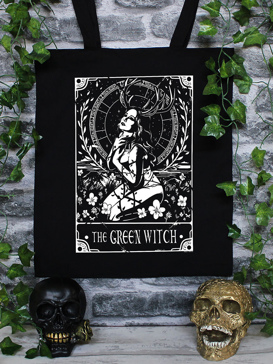 Deadly Tarot - The Green Witch Black Tote Bag