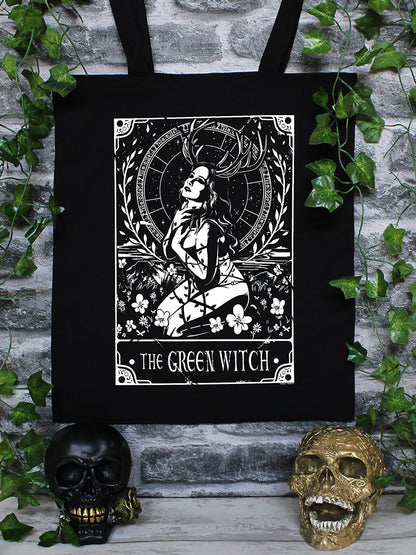 Deadly Tarot - The Green Witch Black Tote Bag