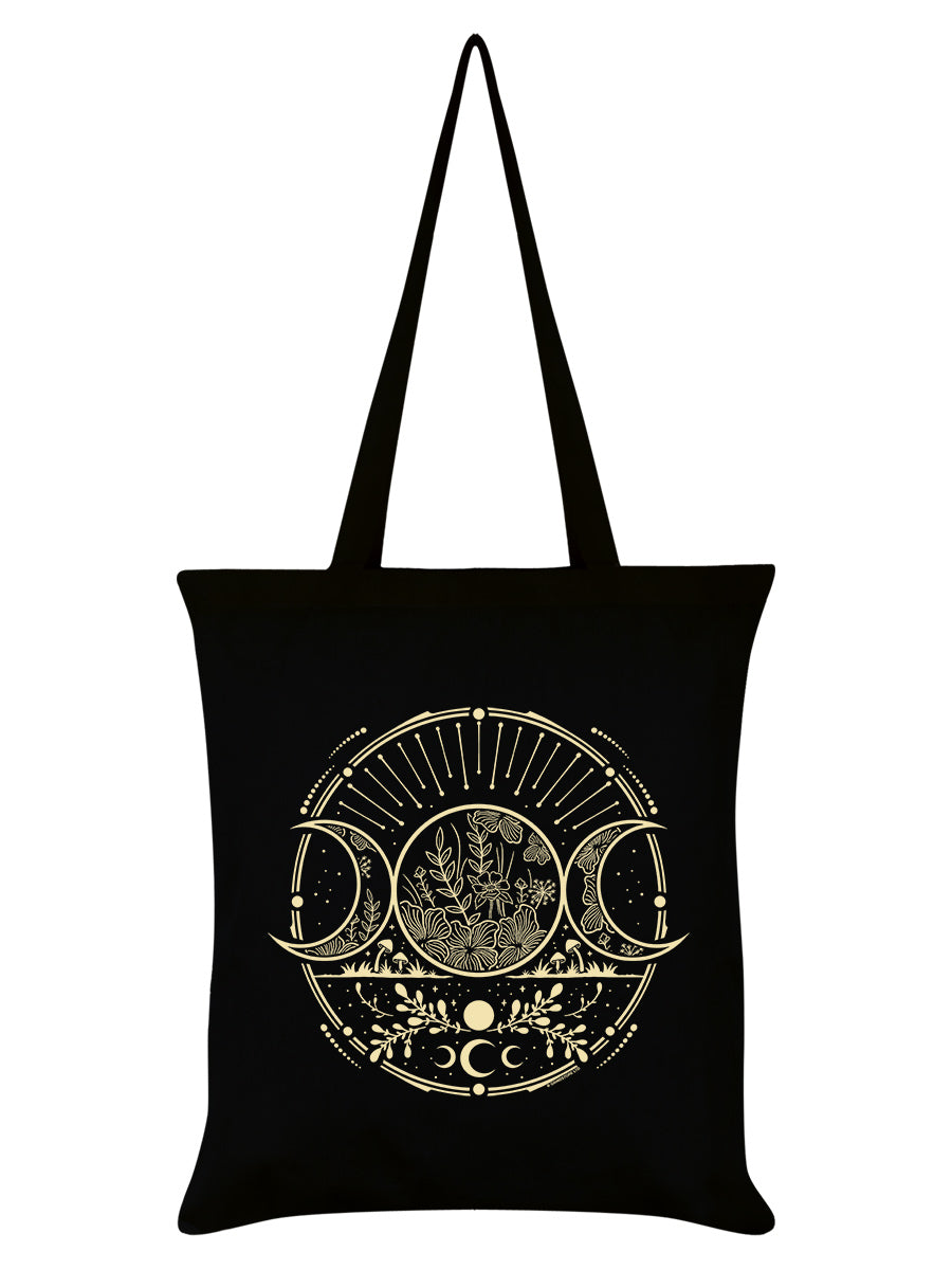 Verdant Triple Moon Black Tote Bag