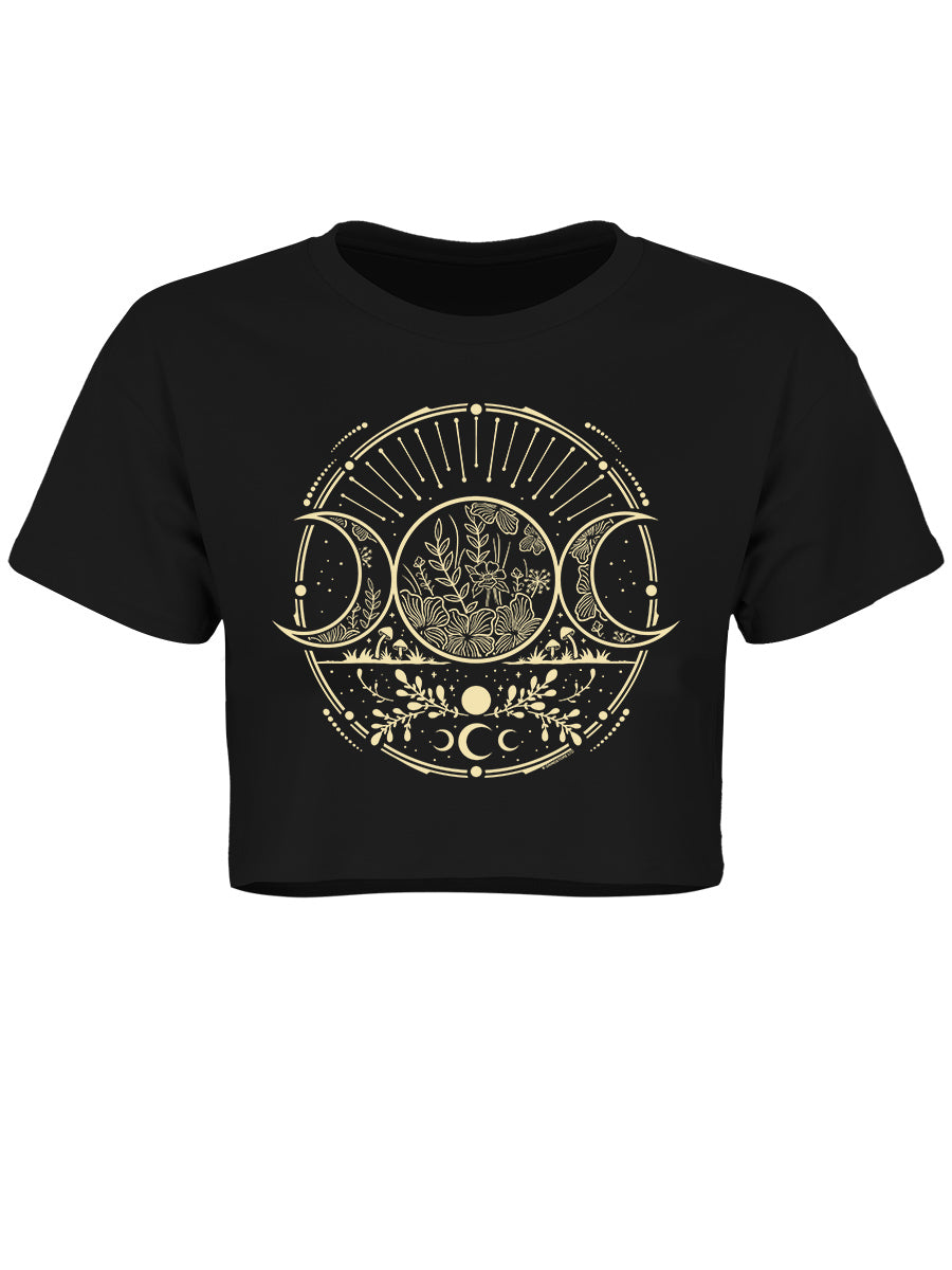 Verdant Triple Moon Ladies Black Crop Top