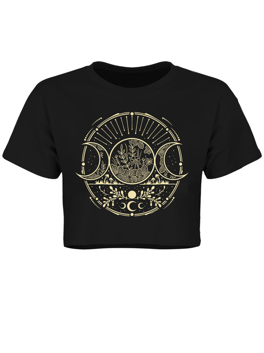 Verdant Triple Moon Ladies Black Crop Top